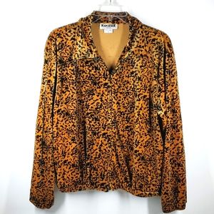 Vintage Joan Leslie Petite Abstract Black Gold Velour Warm up Jacket S